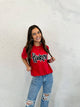 LG-BLACK/ WHITE SPARKLE HUSKERS SCRIPT - RED TEE