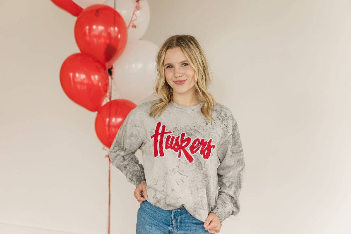 2XL-HUSKERS SCRIPT - GREY DYED COMFORT COLORS CREW