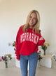 XL-RED FLORAL NEBRASKA APPLIQUE - RED CREW